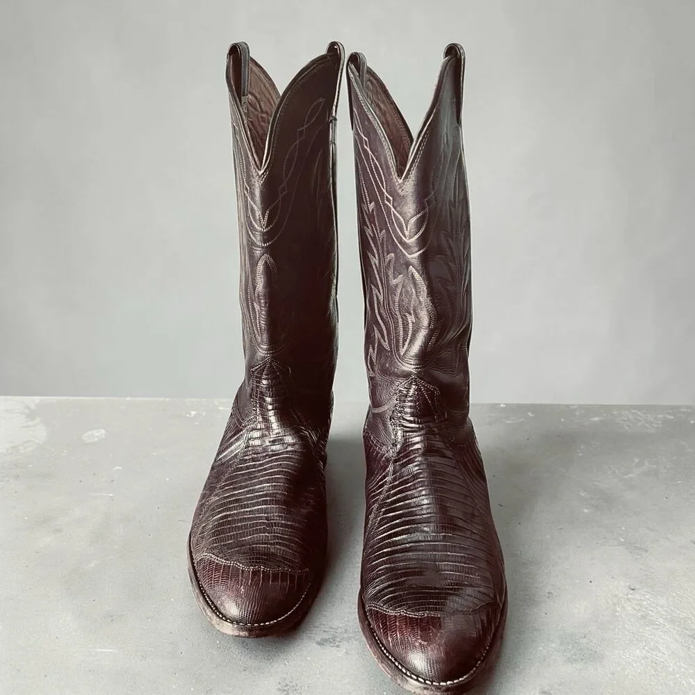 Nocona Lizard Western Boots Size 11D Brown Exotic Leather Cowboy USA 9078